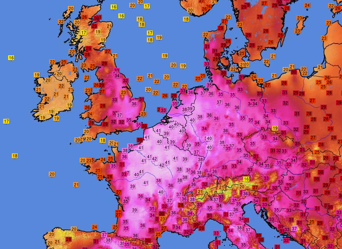 Weerkaart temperaturen Europa - Wit